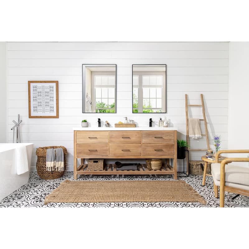 Willow Collections 72 in. W x 22 in. D Parker Solid Teak Double Sink Bathroom Vanity with Countertop