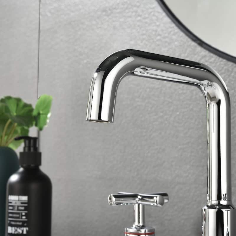 Three-Hole Cross Handle Copper Bathroom Sink Faucet