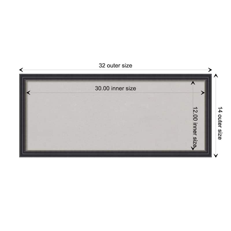 Stylish Black Wood Framed Grey Corkboard Bulletin Board - Board Size 30x12