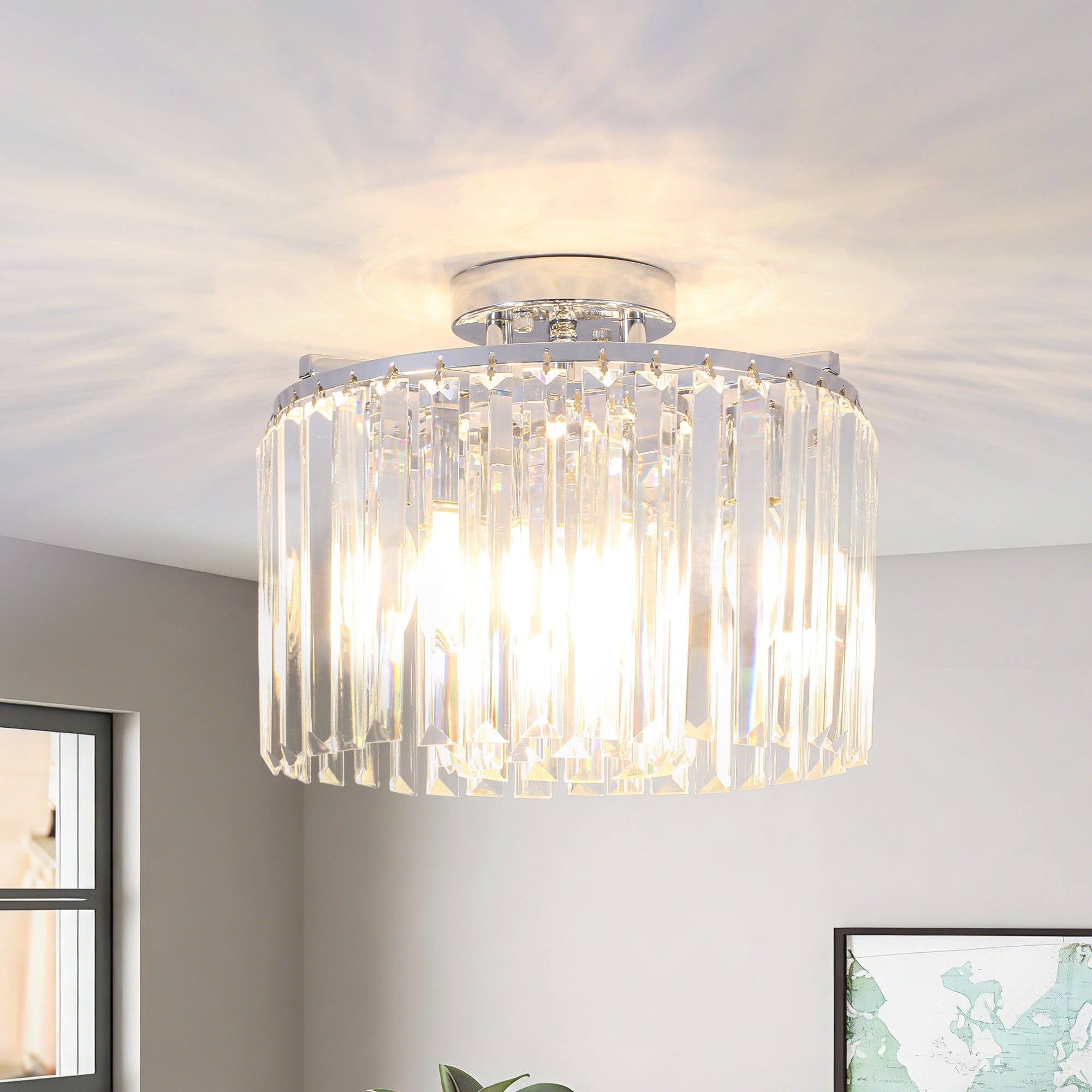 4-Light Crystal Semi-Flush Mount Ceiling Light - 12.28 Wide