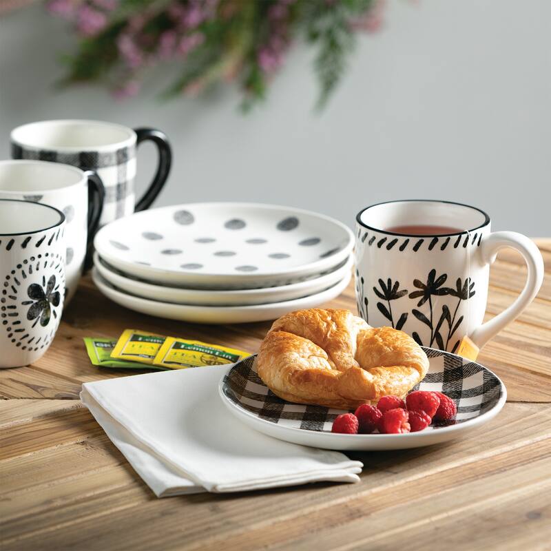 Sullivans 4.5 in. Black And White Pattern Mugs - Set of 4