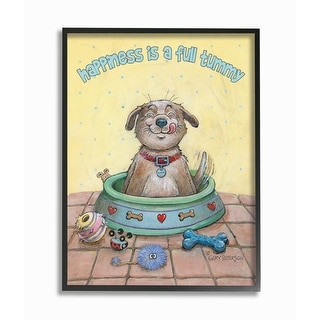 Stupell Happiness Is A Full Tummy Dog Funny Cartoon Pet Design Framed ...