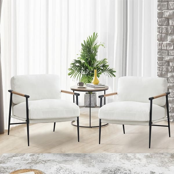 White Accent Chair Armchair Chenille for Living Room Mid Century