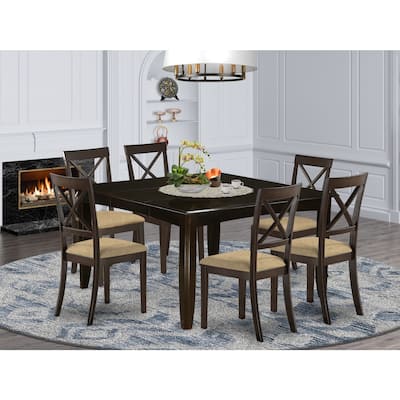HomeStock 7-Piece Cappuccino Finish Solid Wood Top Dining Table with 6 Chairs with Lattice Back