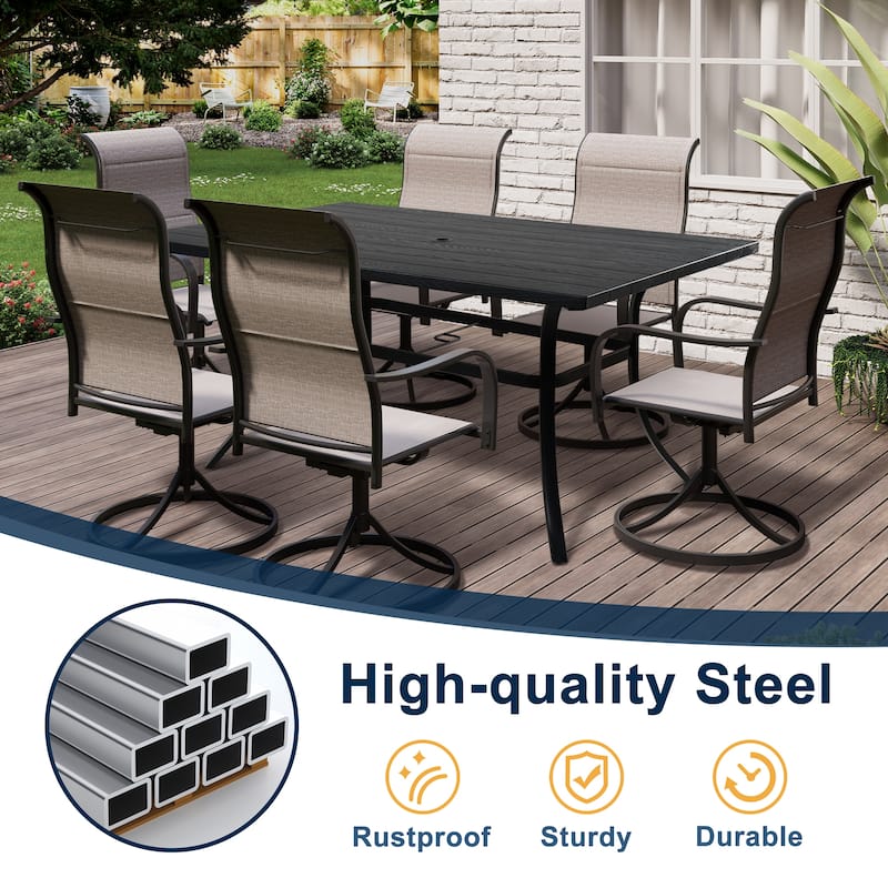 Outdoor 66-Inch Rectangle Dining Table Weather-Resistant Picnic Table with Umbrella Hole
