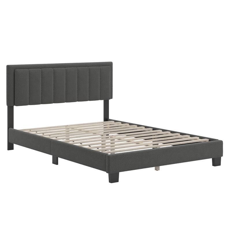 Tavyn Queen Platform Bed with Boucle Upholstery and LED Light Headboard by iNSPIRE Q Modern