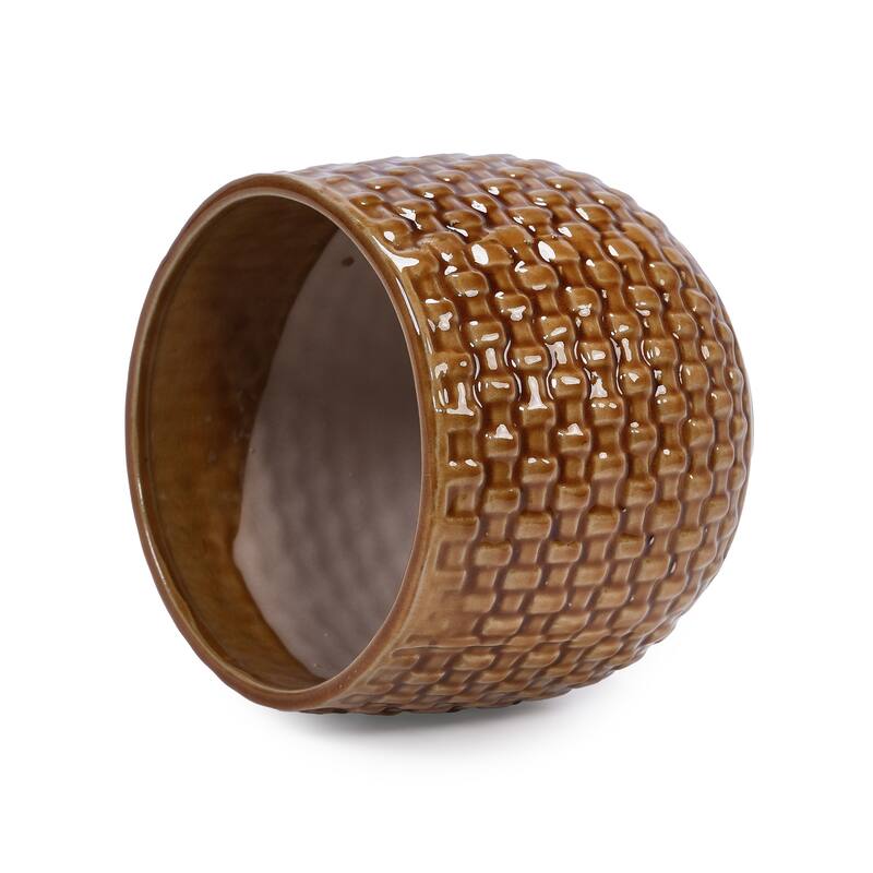 Set of 3 Ceramic Planters Geometric Texture for Orchids and Succulents