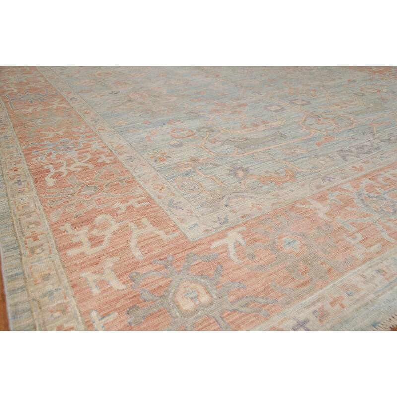 Hand Knotted Oriental 100% Wool Carpet Transitional All-Over Navy Blue & Blues Oushak Area Rug - 12' 2'' X 9' 0''