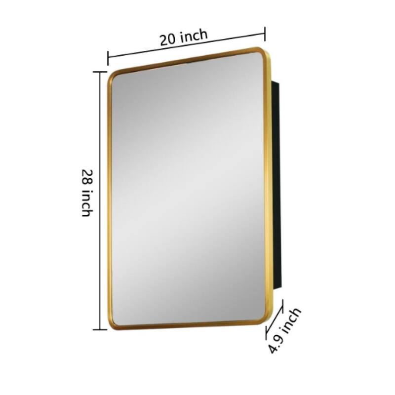 Gold Rectangular Metal Framed Surface or Recessed Mount Bathroom Medicine Cabinet with Mirror
