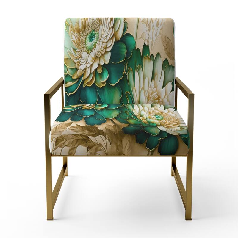 Designart "Green Blooming Daisy I" Upholstered Floral & Botanical Accent Chair and Traditional Arm Chair - Multiple Color