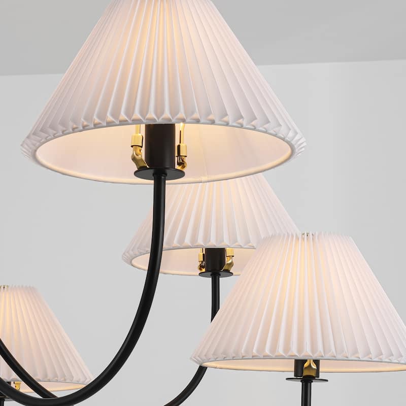 8/5-Light Mid-Century Modern Gold/Black Chandelier with Pleated Fabric Lampshades Hanging Light for Living Room, Dining Room