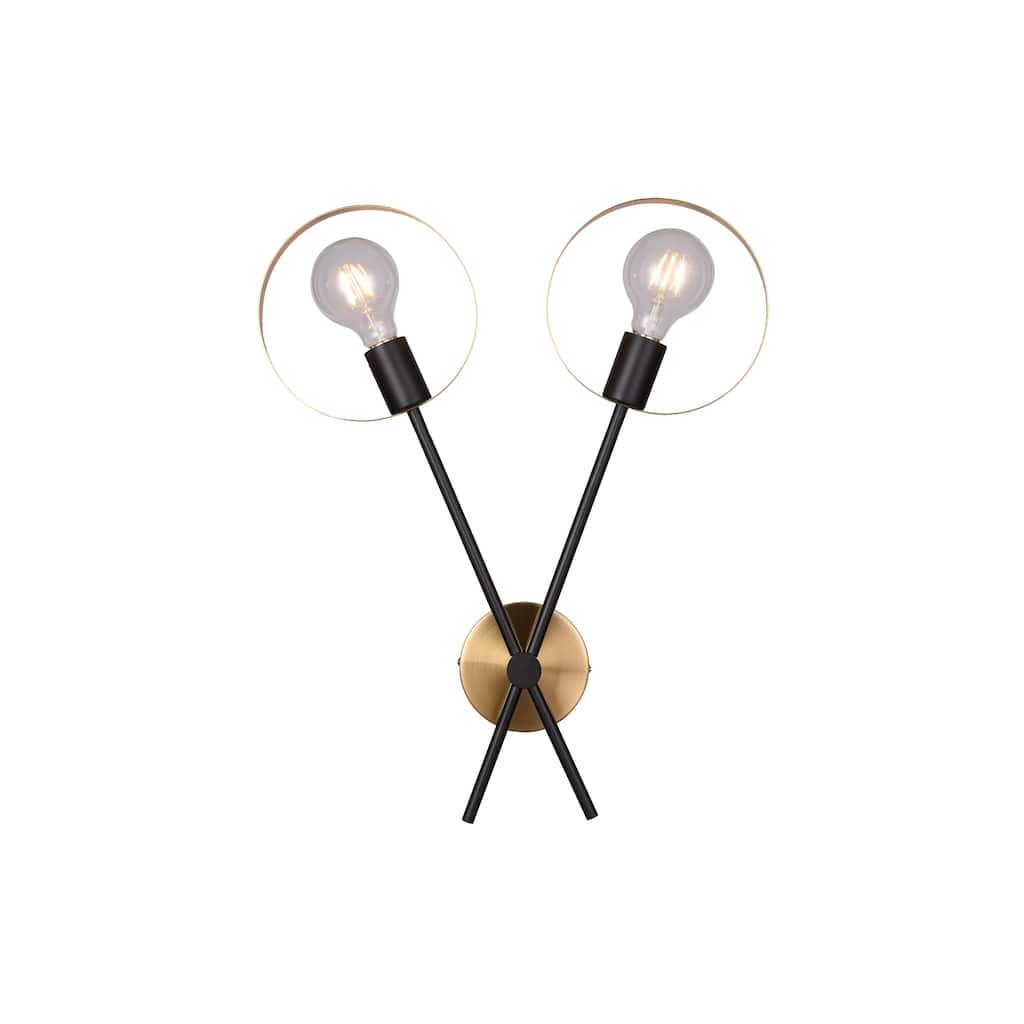 2-Light L17.7'' Black and Brushed Brass Two Light Wall Sconce