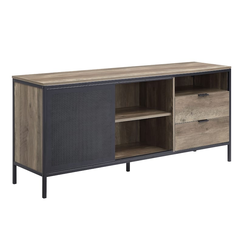 Oak 63" Industrial TV Stand with Drawers & Shelf for TVs Up to 60"