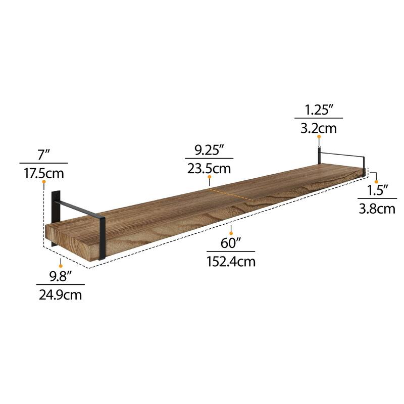 Wallniture Toledo 48 Inch Wooden Shelf for Living Room, Office Shelf, Wall Mounted Bookshelf, Farmhouse, Burnt, 1 Pc