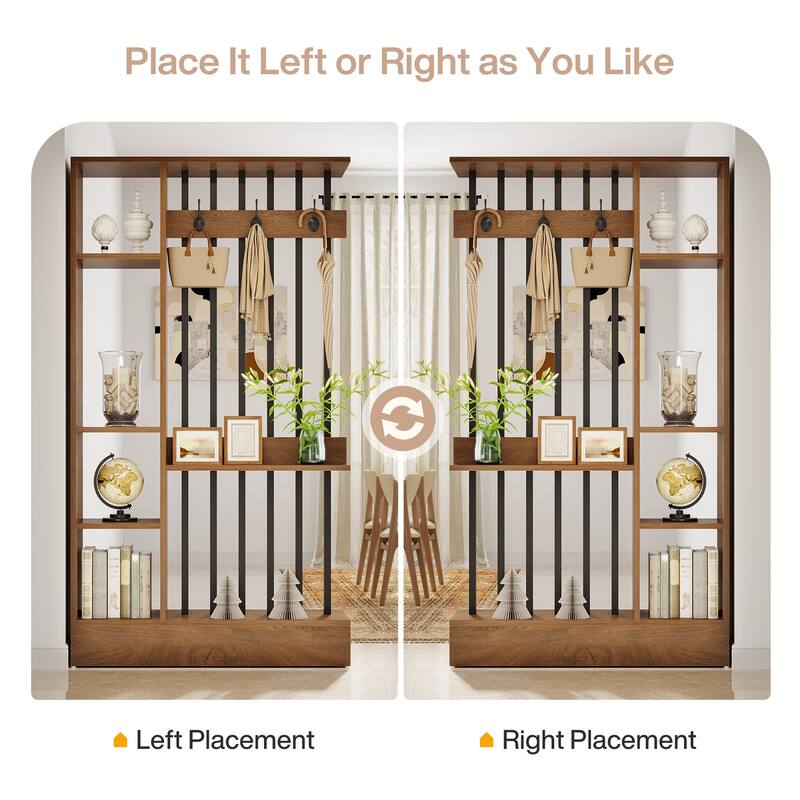 71" Wall Room Divider with Shelves & Coat Hooks