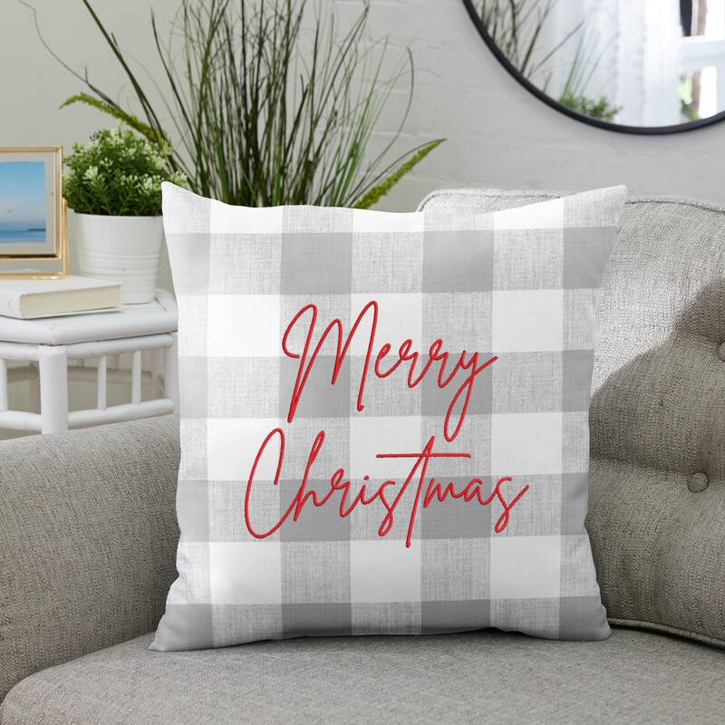 Merry Christmas Grey Buffalo Plaid Indoor/ Outdoor Pillow