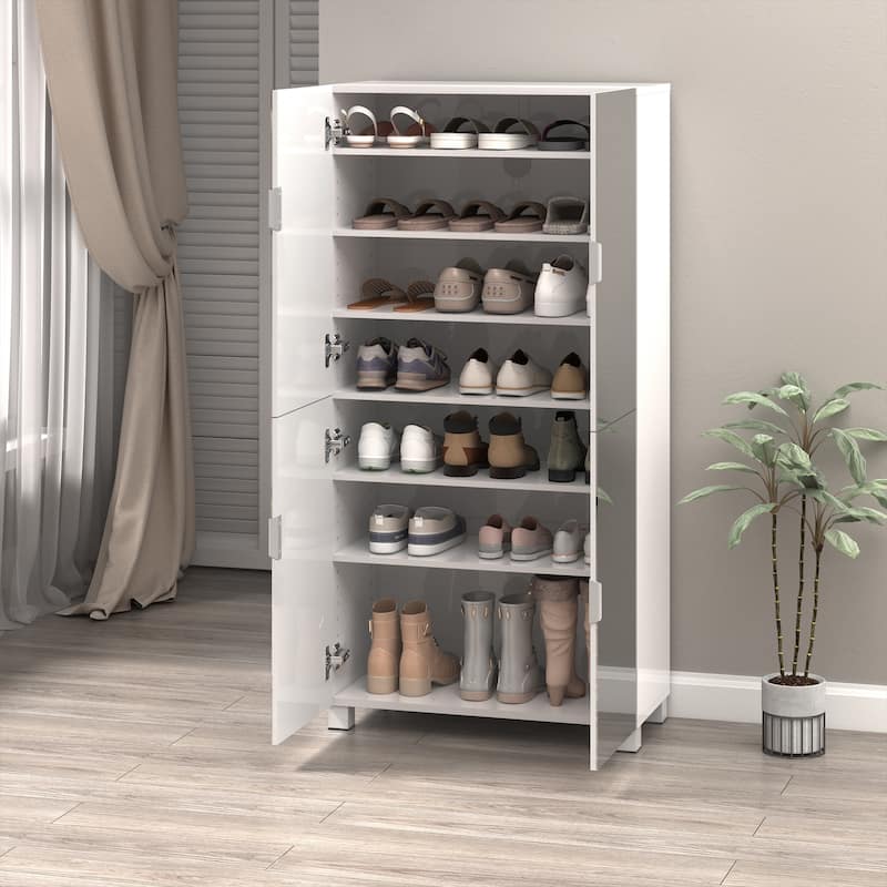 Shoe Cabinet with 4 Mirror Doors- 50"Tall Entryway Storage, 8 Adjustable Shelves, Holds 24-32 Pairs (Size 15)