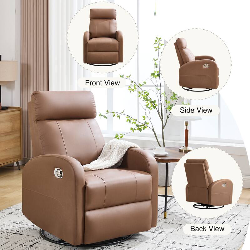 HOMYKA Modern Faux Leather Rocking Recliner with Swivel