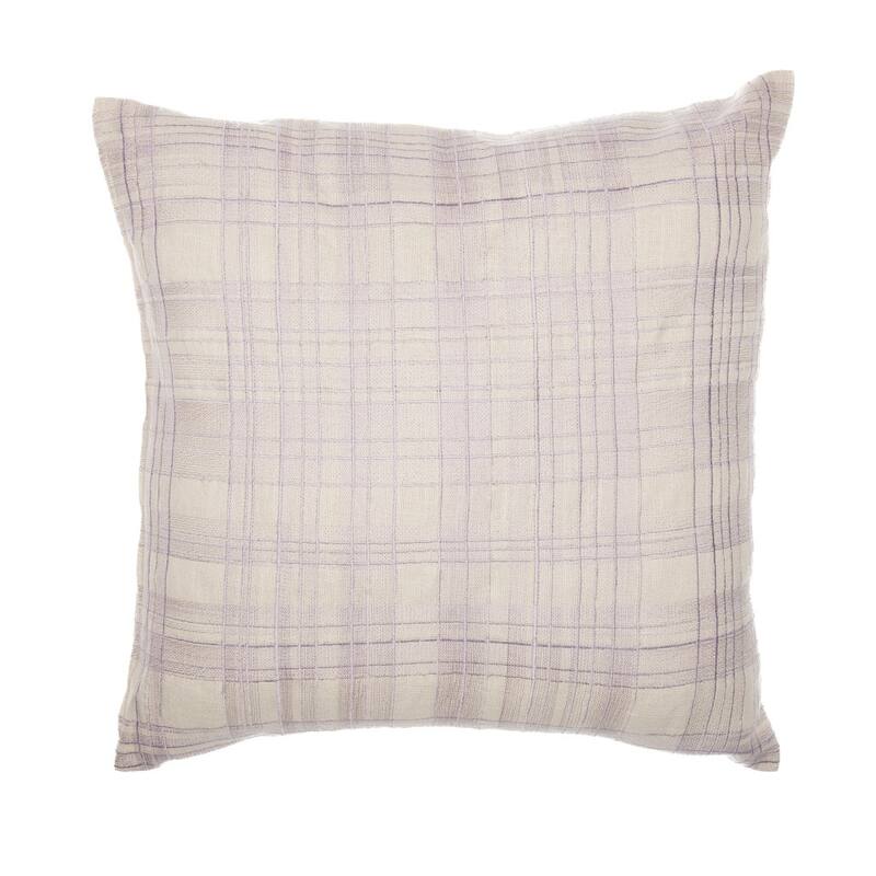 HomeRoots 20" Ivory Check Cotton Blend Throw Pillow With Embroidery