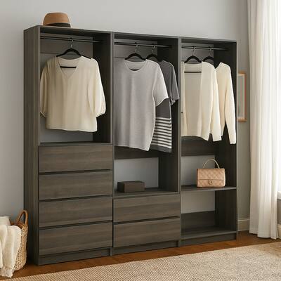 Dee Walk In Closet, Modular Freestanding Storage 4 Shelf 3 Rods, Black