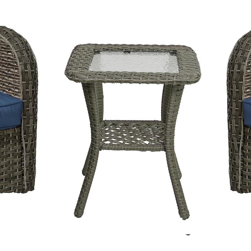 3 Piece Rattan Patio Bistro Set Outdoor Swivel Rocker Chairs