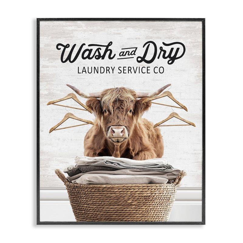 Stupell Wash & Dry Classic Cattle Framed Giclee Art Design By Lettered and Lined - 16 x 20 - Black