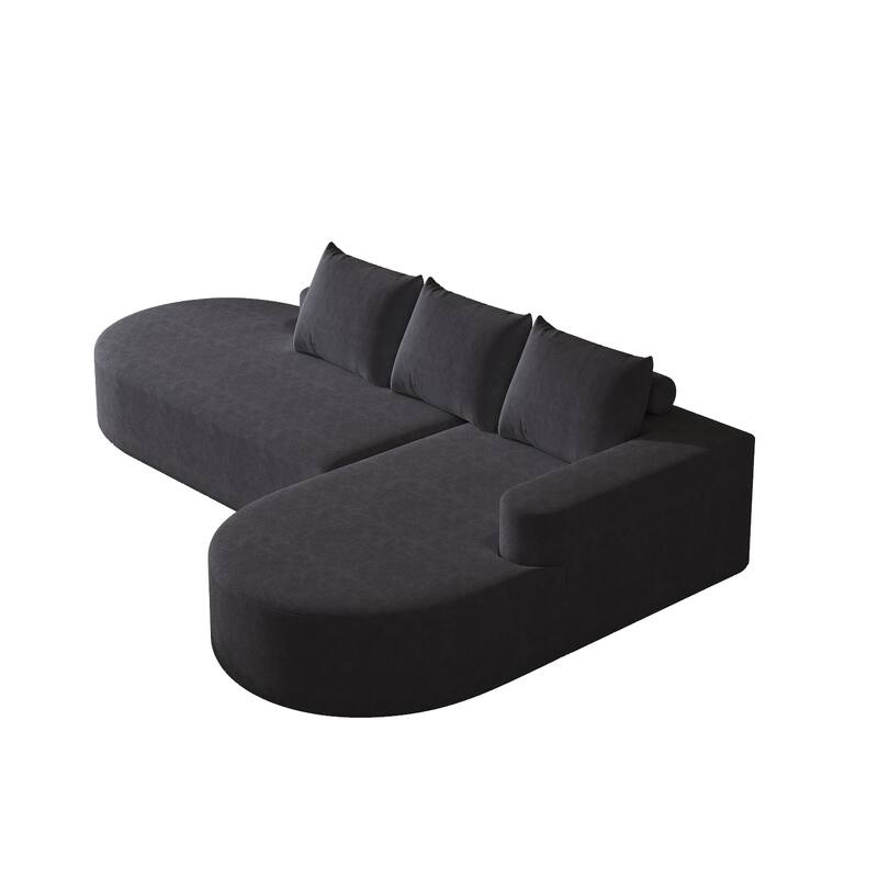 L Shaped Modular Curved Sectional Sofa, Chenille Upholstered 3 Seat Sofa, Corner Sofa with 3 Pillows for Living Room, Bedroom