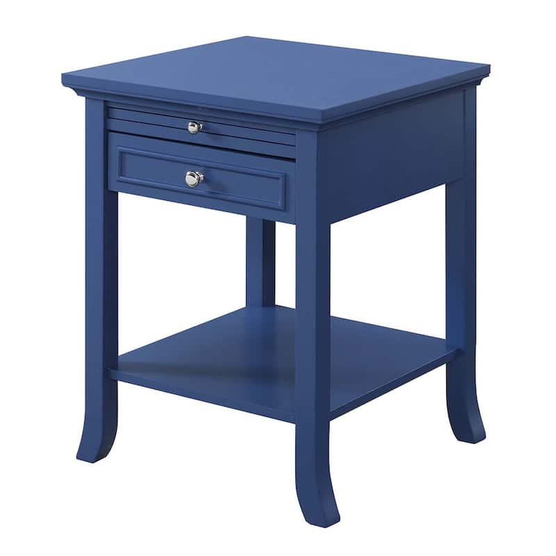 Wedge End Table with Shelf, Narrow Triangular Side Table with Beveled Edges, Tapered Legs and Space Saving Small Design - 18