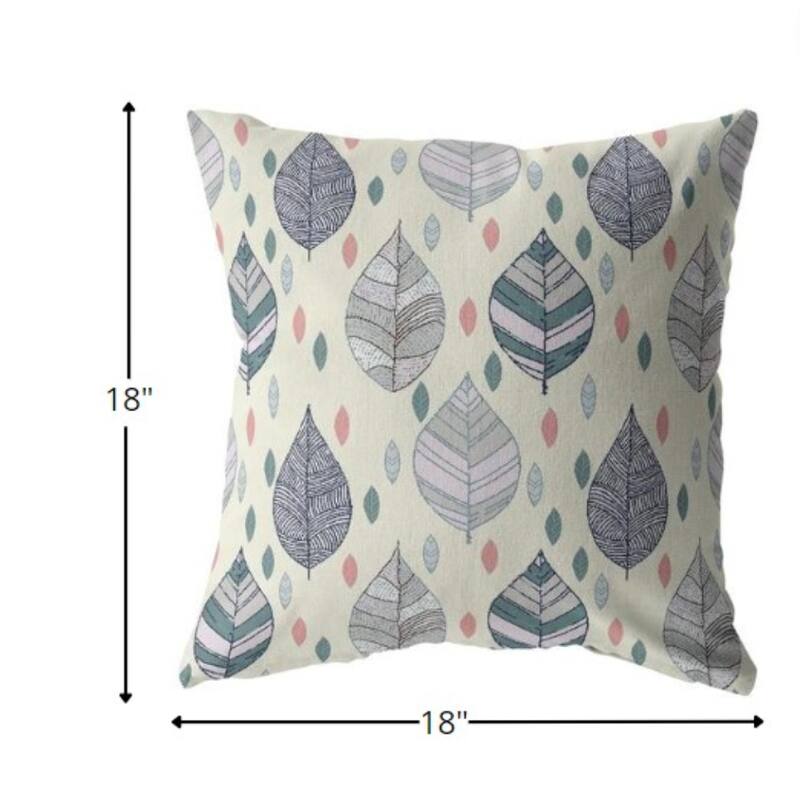 18" Cream Gray Leaves Suede Zippered Throw Pillow