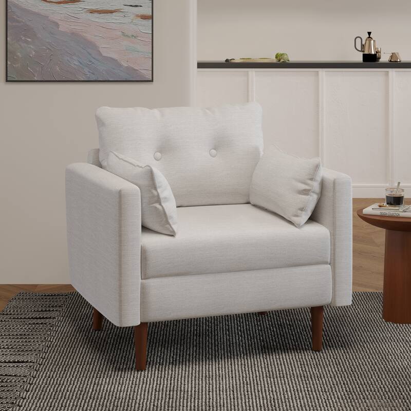Modern 34.5" Upholstered Club Chair with Birch Wood Legs and Pillows for Living Room
