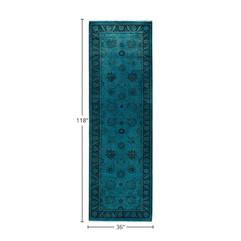 Fine Vibrance, One-of-a-Kind Hand-Knotted Runner Rug - Blue, 3' 0" x 9' 10" - 3' 0" x 9' 10"