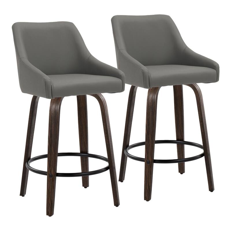The Gray Barn Hadley 26" Fixed-Height Upholstered Counter Stool with Bent Wood Legs & Round Footrest (Set of 2)