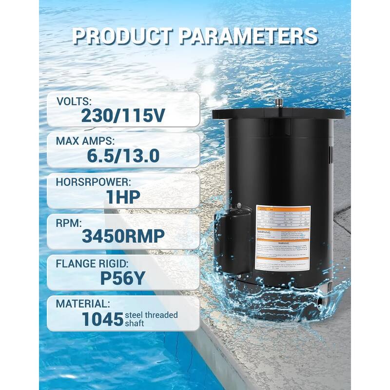 B2853 Pool Pump Motor Replacement for B2853 B2853V1 Motor 56Y Frame Swimming Pool Pump 1HP 3450RPM, 115V/230V - black