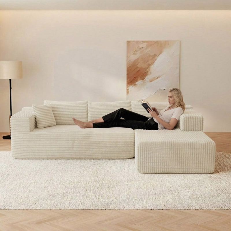 Black L-Shaped Compressed Foam Sofa – Ready-to-Use Sectional Couch with Chaise
