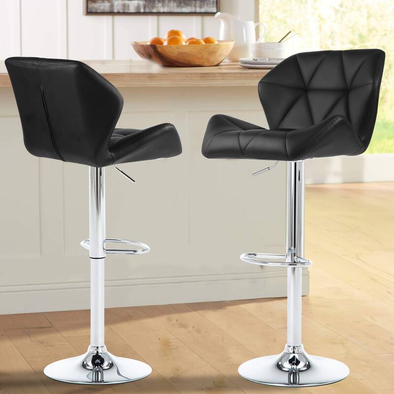 Bar Stools Adjustable Faux Leather Upholstered Counter Height Stools Set of 2 - Black-2-Piece