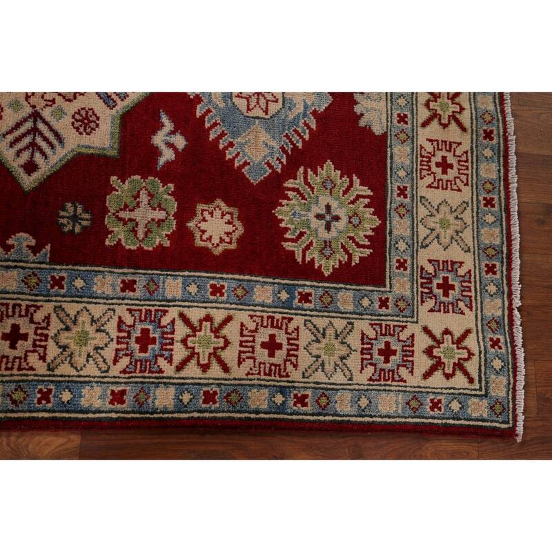 Red Kazak Foyer Rug Hand-Knotted Wool Carpet - 3'3" x 4'6"