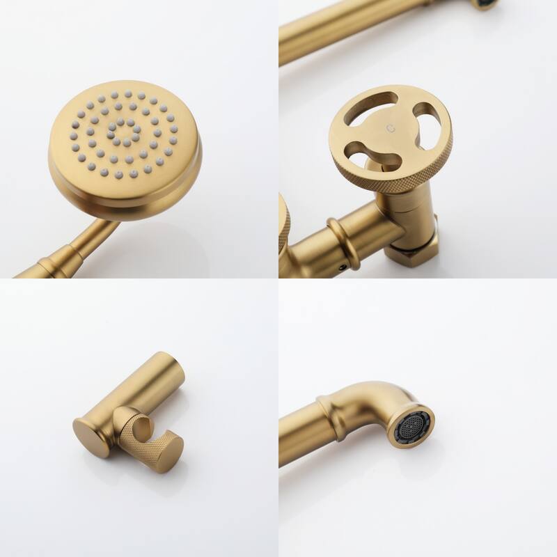 Modland Double Handle Wall-Mounted Bathtub Faucet with Handheld Shower in Black/Gold