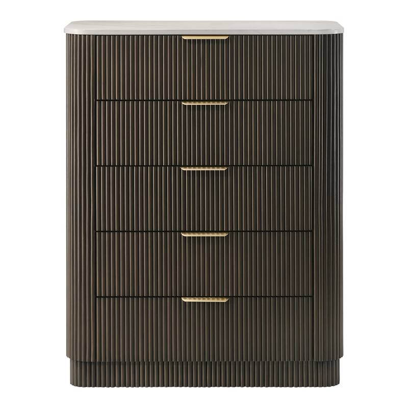 Furniture of America Alta Modern Dark Walnut 5-Drawer Chest with Artificial Marble Top