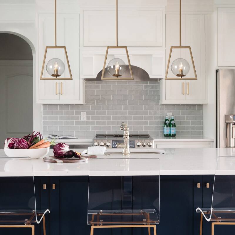 Modern Farmhouse 1-Light Bronze Pendant Abstract Geometric Dimmable Kitchen Island Light with Glass Globe