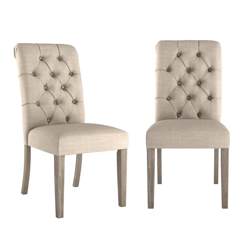 Krakova Tufted Rolled Back Parsons Chairs (Set of 2) - Beige Linen