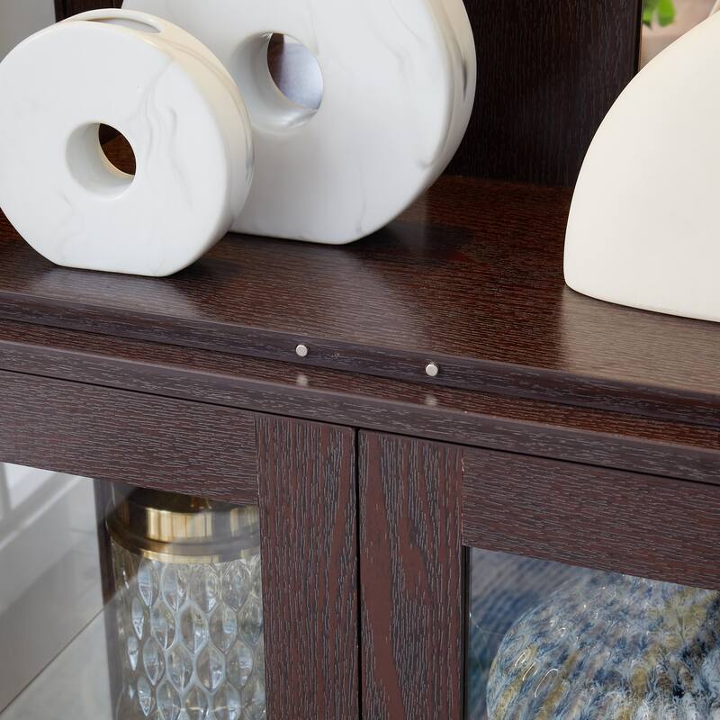 Lighted Glass Curio Display Cabinet,Glass Storage Cabinet Wood Frame Toy Display, Pantry light bulb included