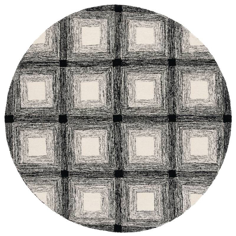 SAFAVIEH Handmade Metro Eftimita Modern Geometric Wool Rug - 6' Round - Charcoal/Ivory