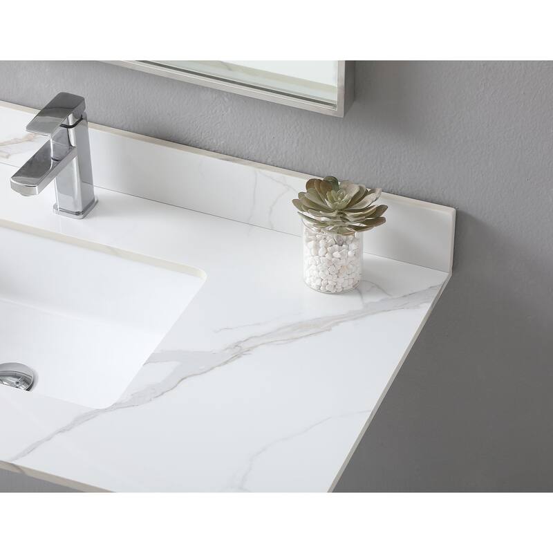 31 in./ 37 in./ 43 in. Carrara Gold Engineered Stone Bathroom Vanity Top with Ceramic Sink