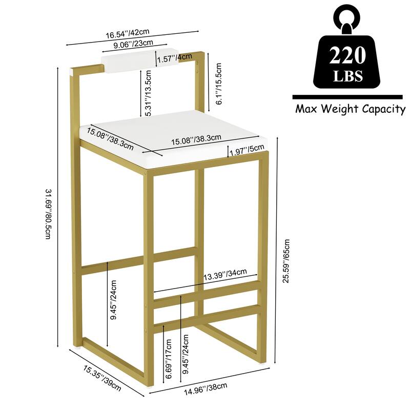 Anmytek Upholstered Velvet Bar Stool Low Back Gold Frame Modern Kitchen Island Seating Home Decor