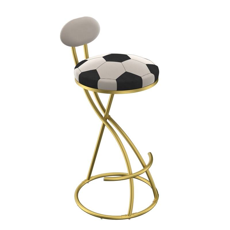 Football Print Bar Stools Set of 2 Upholstered Counter Height Barstool for Kitchen Island S-shaped Velvet Metal Dining Chairs