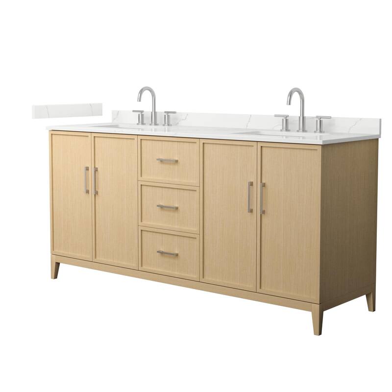 Wyndham Collection WCH717172D-QTZ-US3MXX Elan 72" Free Standing Double - White Oak / Giotto Quartz Top / Brushed Nickel