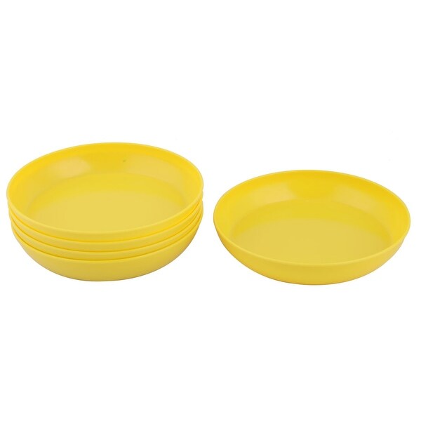 Home Office Melamine Round Desk Decor Flower Plant Holder Pot Tray Yellow 5pcs