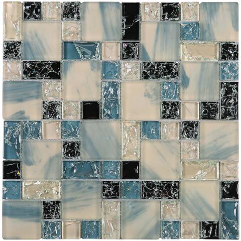 Black Mosaic Tile Backsplash crushed 1 x 2 crackle glass mosaic tile in blue white
