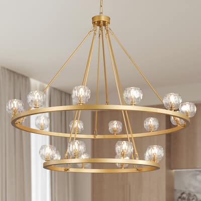 KAYLA 48" 20-Light Double-Layer Crystal Ball Chandelier