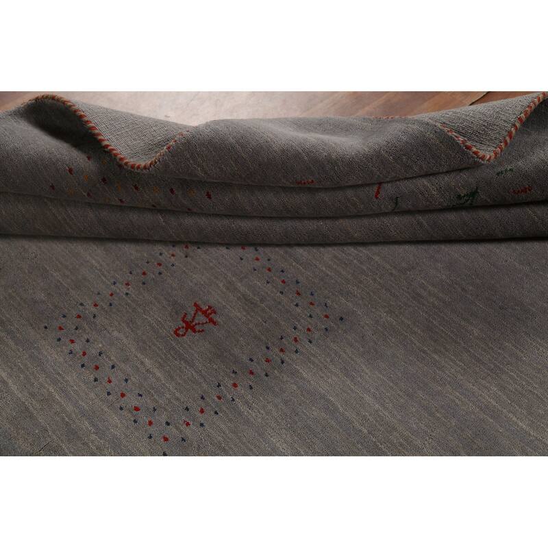 Tribal Gray Gabbeh Indian Area Rug Handmade Wool Carpet - 8'1"x 9'7"
